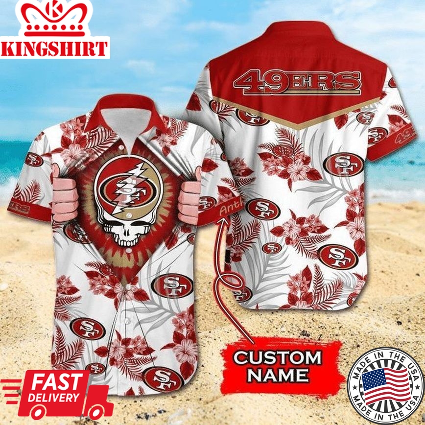 Nfl San Francisco 49Ers Custom Name Red Tropical Flower Skull Trendy Hawaiian Shirt Aloha Shirt