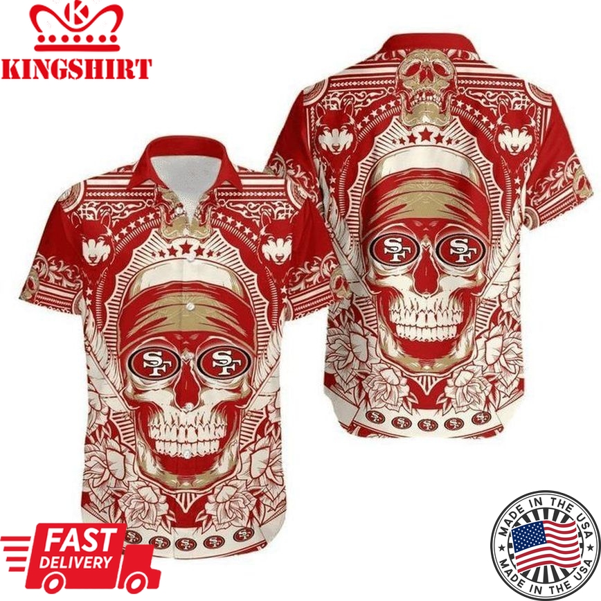 Nfl San Francisco 49Ers Logo In Eyes Skull Trendy Hawaiian Shirt Aloha Shirt