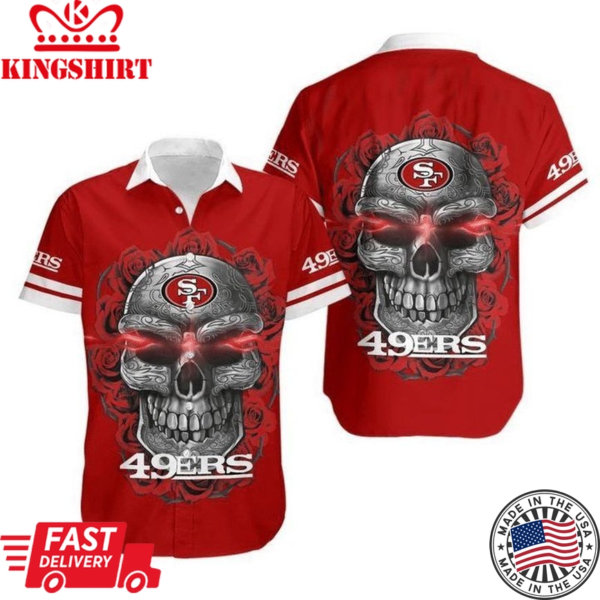 Nfl San Francisco 49Ers Red Skull Rose Trendy Hawaiian Shirt Aloha Shirt