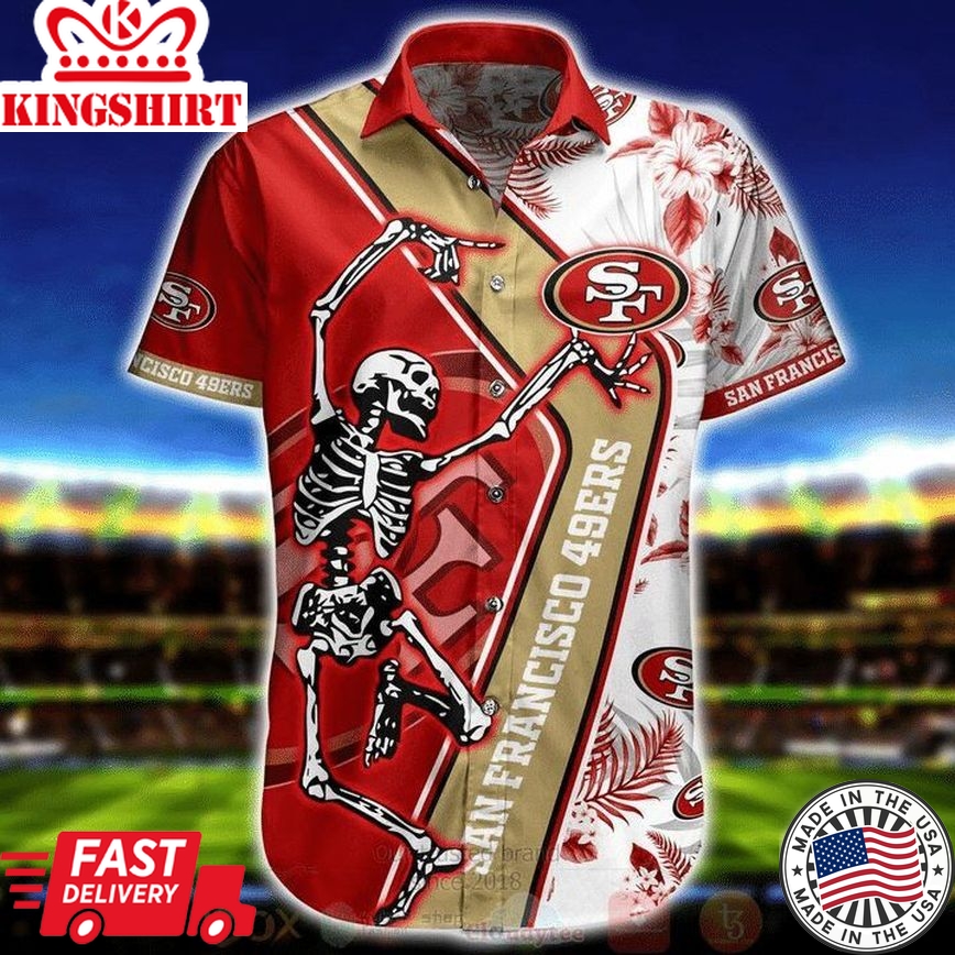 Nfl San Francisco 49Ers Skeleton Dancing With Logo Trendy Hawaiian Shirt Aloha Shirt