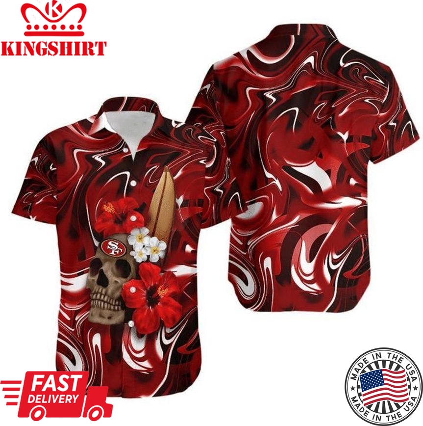 Nfl San Francisco 49Ers Skull In Red Flower Trendy Hawaiian Shirt Aloha Shirt