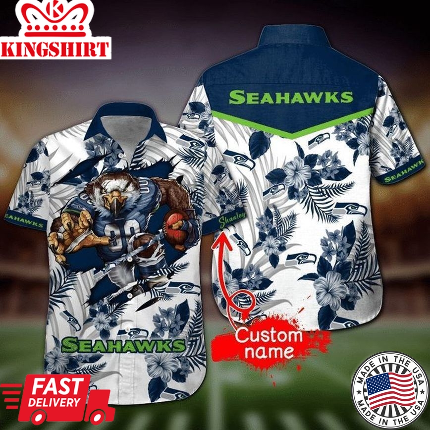 Nfl Seattle Seahawks Custom Name Mascot White Trendy Hawaiian Shirt Aloha Shirt