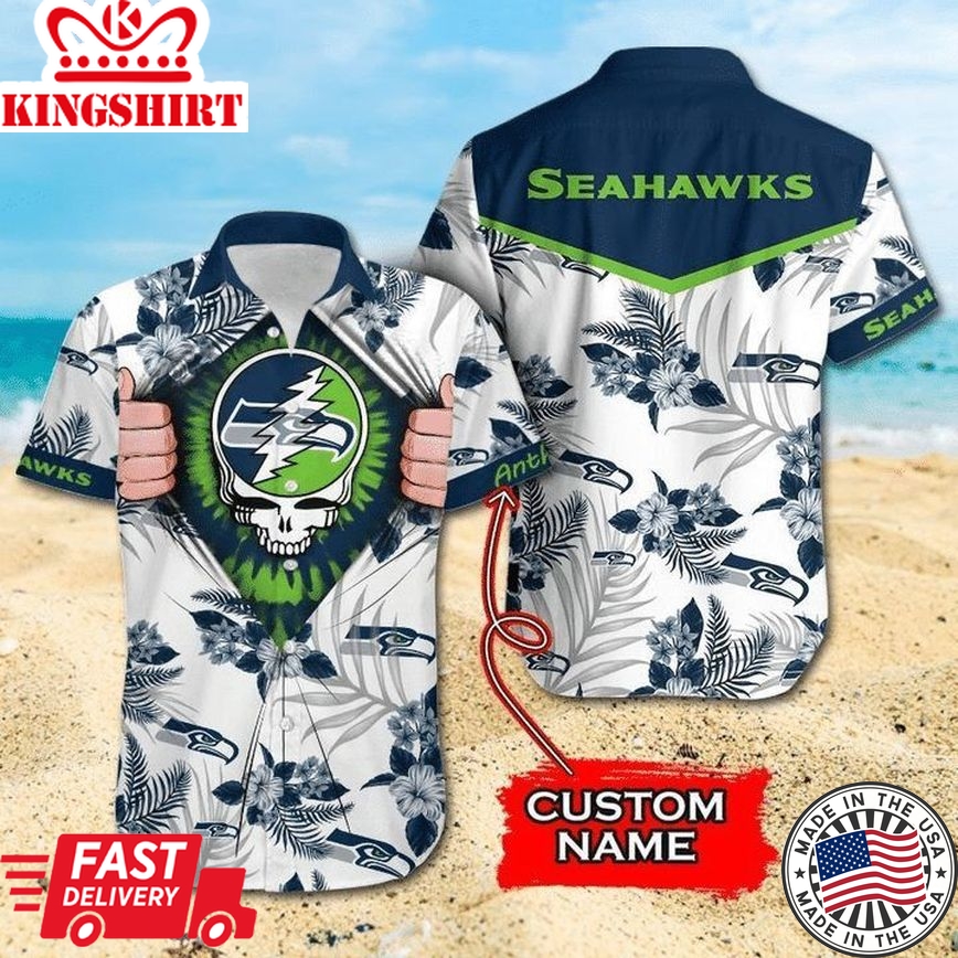 Nfl Seattle Seahawks Custom Name Skull White Trendy Hawaiian Shirt Aloha Shirt