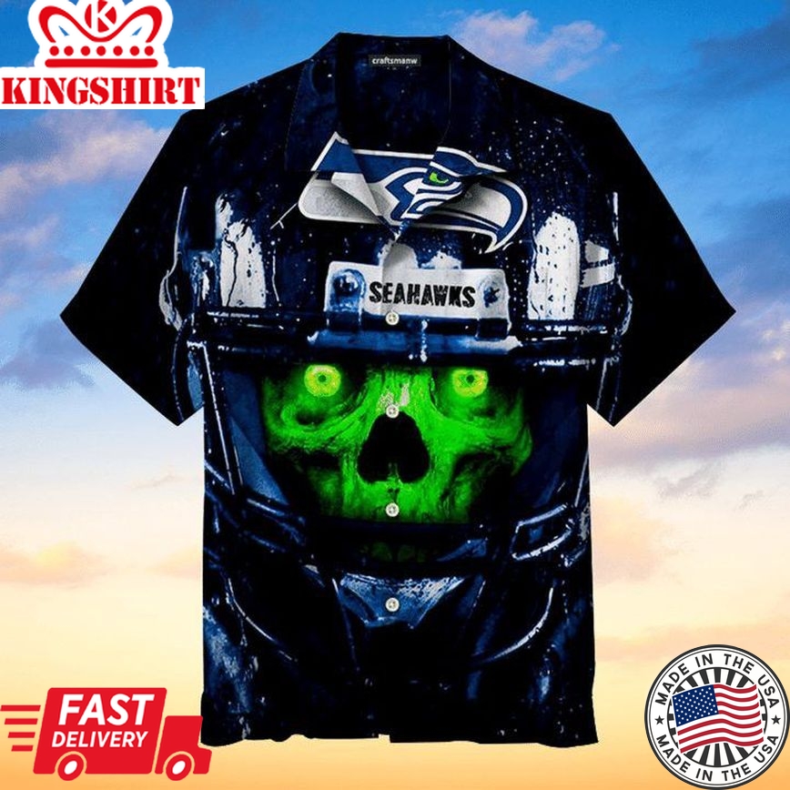 Nfl Seattle Seahawks Navy Green Skull Trendy Hawaiian Shirt Aloha Shirt