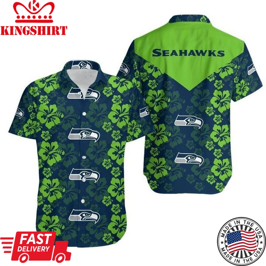 Nfl Seattle Seahawks Navy Green Trendy Hawaiian Shirt Aloha Shirt