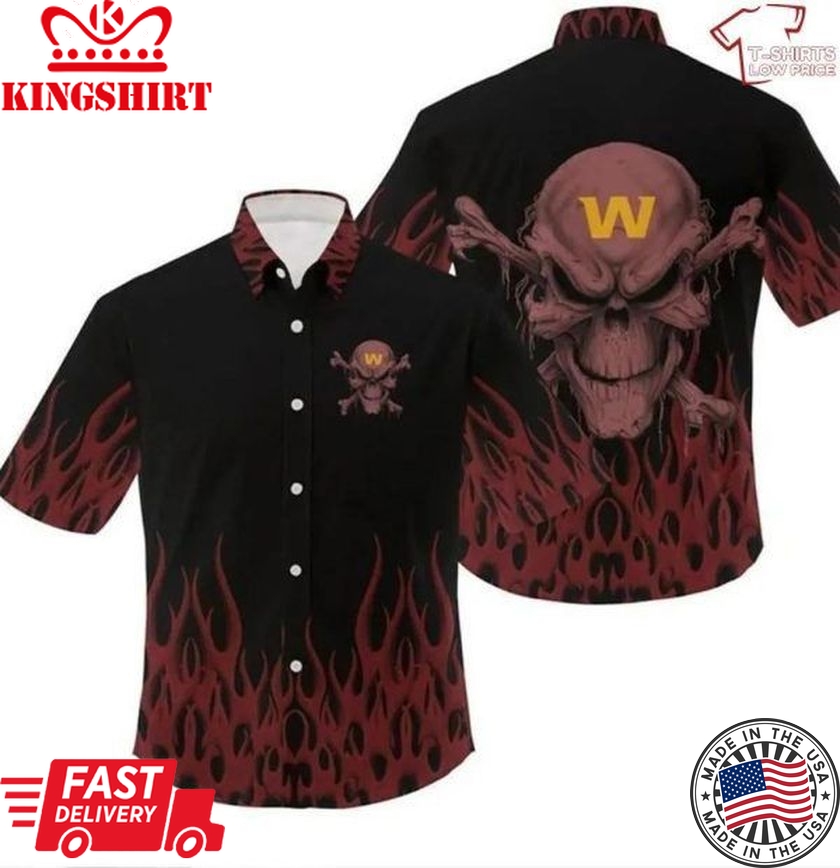 Nfl Washington Commanders Brown Fire Black Skull Trendy Hawaiian Shirt Aloha Shirt