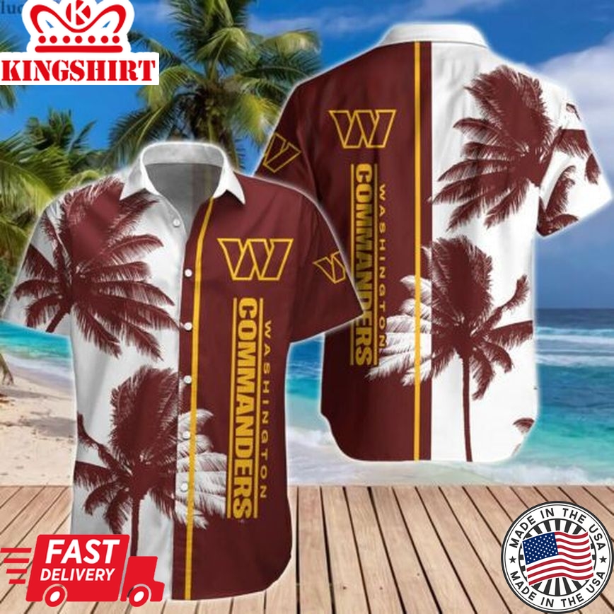 Nfl Washington Commanders Coconut Tree White Brown Trendy Hawaiian Shirt Aloha Shirt