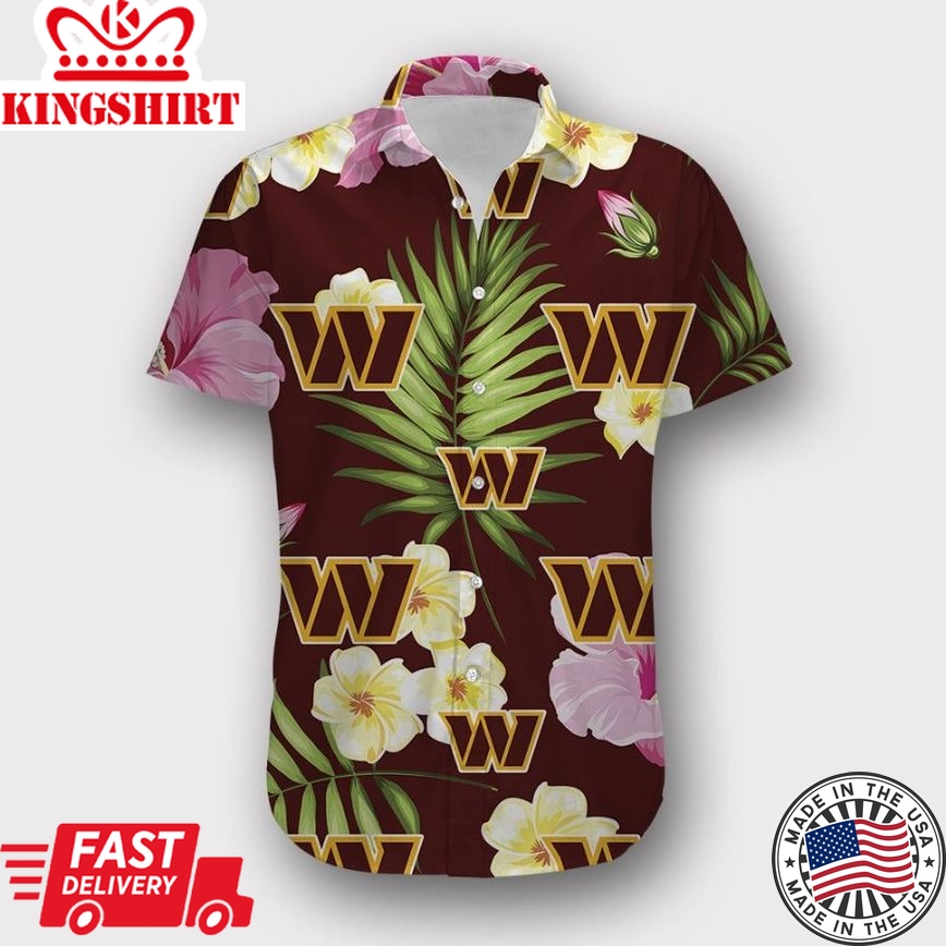 Nfl Washington Commanders Red Green Leaf Trendy Hawaiian Shirt Aloha Shirt