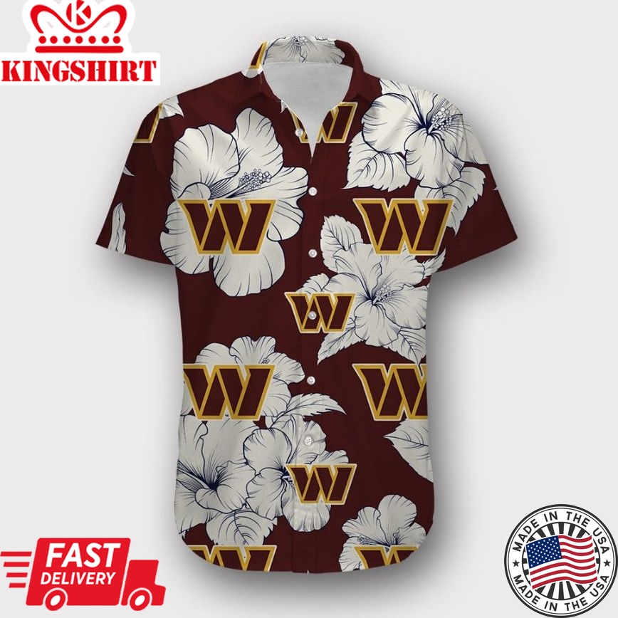 Nfl Washington Commanders Red White Flower Tropical Trendy Hawaiian Shirt Aloha Shirt