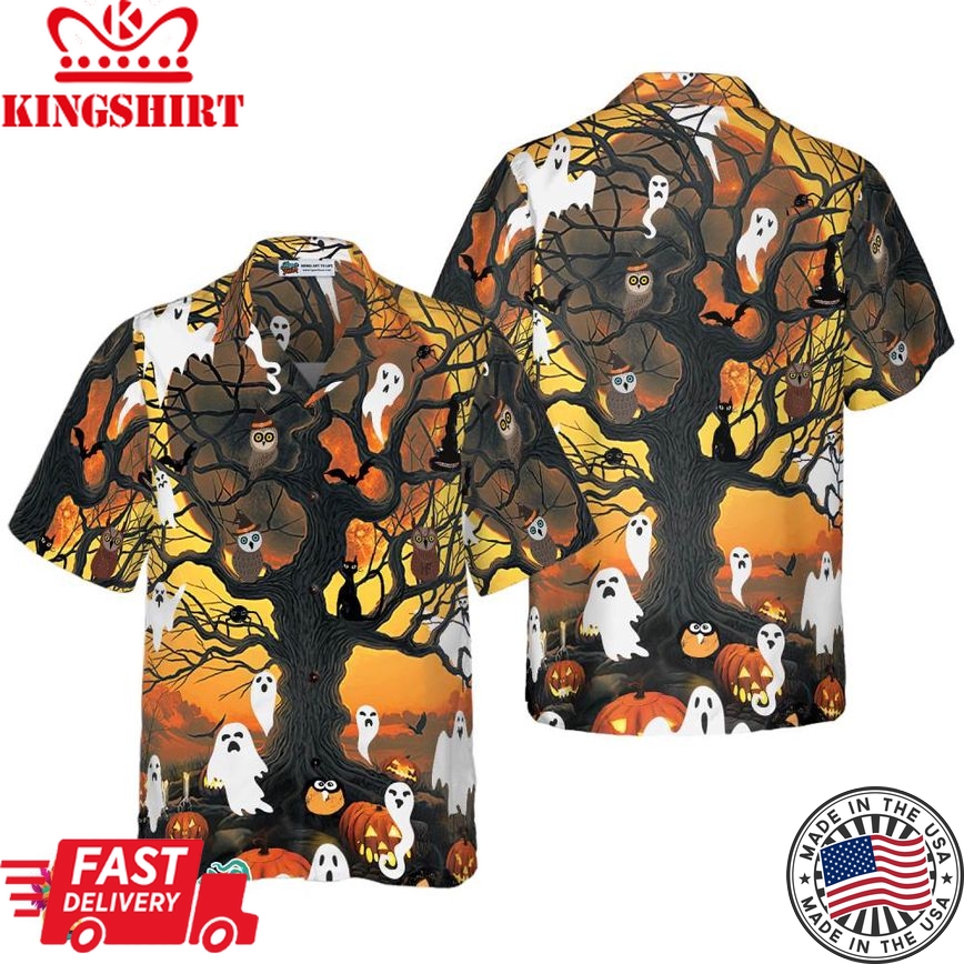 Night Of Pumpkin & Ghost Hawaiian Shirt