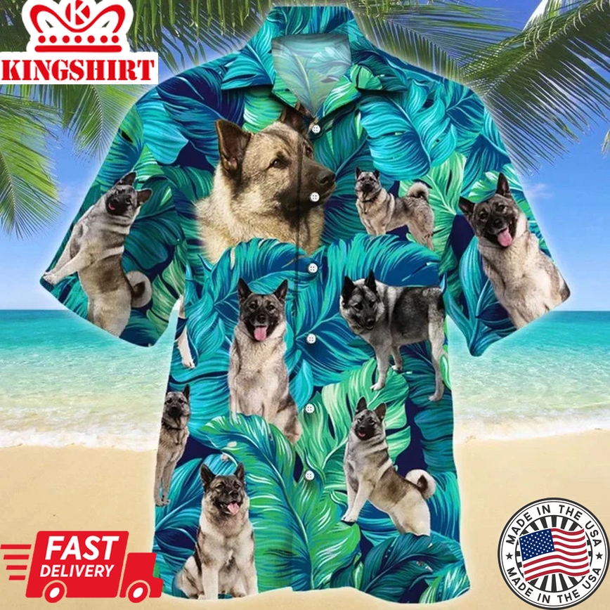 Norwegian Elkhound Dog Tropical Leave Trendy Hawaiian Shirt