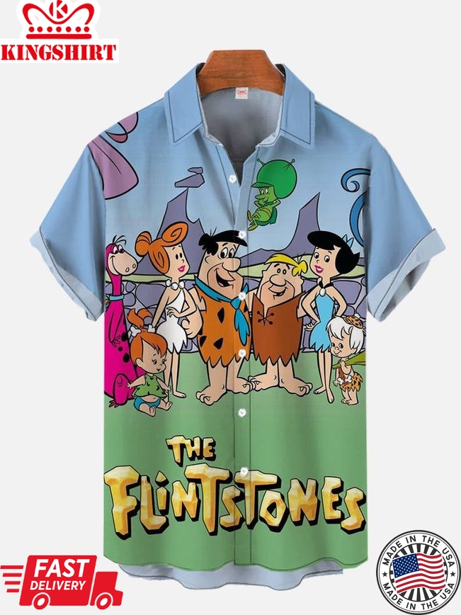 Nostalgic Movie The Flintstones Printing Short Sleeve Aloha Hawaiian Shirt