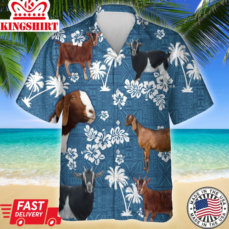 Nubian Goat Blue Tribal All Over Printed 3D Trendy Hawaiian Shirt