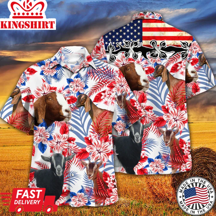 Nubian Goat Lovers American Flag Trendy Hawaiian Shirt, Nubian Goat Aloha Trendy Hawaiian Shirt, Trendy Hawaiian Shirt Men, Trendy Hawaiian Shirt Women