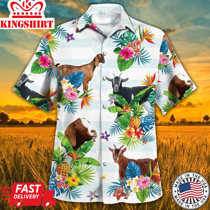 Nubian Goat Tropical Flower Trendy Hawaiian Shirt, Goat Trendy Hawaiian Shirt For Summer Gifts