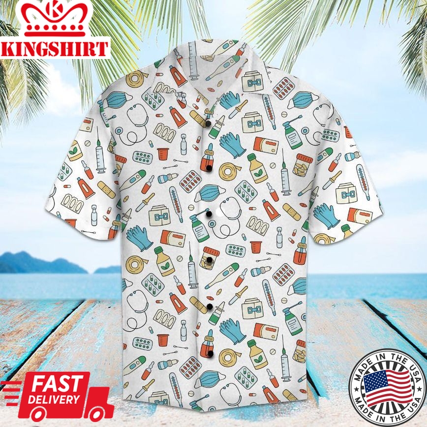 Nurse Hawaiian Shirt White Pattern Aloha Shirt Awesome Nurse Hawaii Shirt