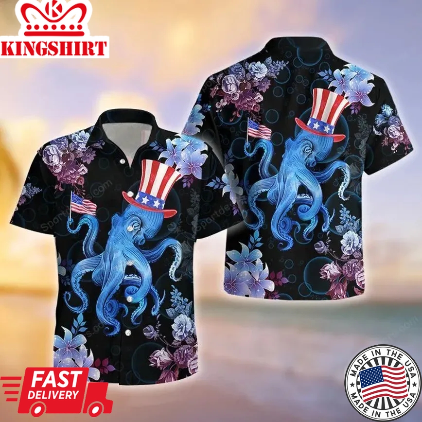 Ocean Octopus 4Th July Tropical Trendy Hawaiian Shirt, Summer Gift, Trendy Hawaiian Shirts For Men, Aloha Beach Shirt