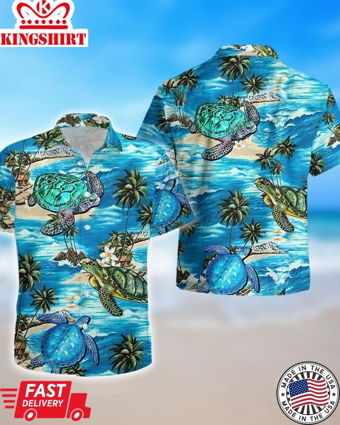 Ocean Turtle Watercolor Trendy Hawaiian Shirt, Summer Gift, Trendy Hawaiian Shirts For Men, Aloha Beach Shirt