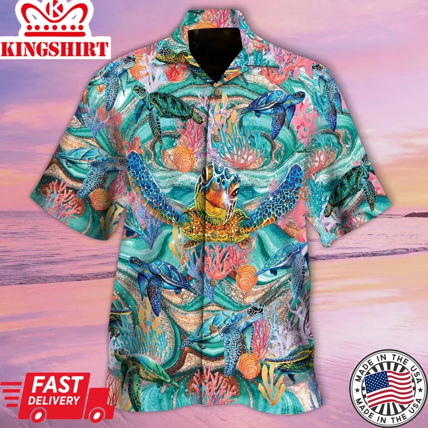 Ocean Turtles Trendy Hawaiian Shirt, Turtle Lover Trendy Hawaiian Shirt For