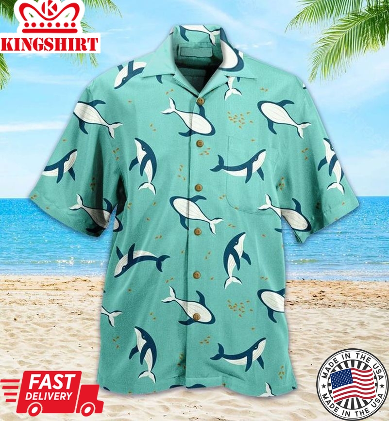 Ocean Whale Green Nice Trendy Hawaiian Shirt 3D Summer Gifts