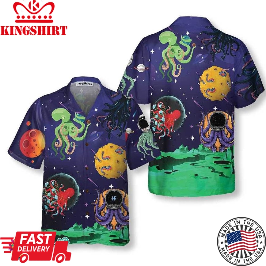 Octopus Astronaut Hawaiian Shirt, Octopus Hawaiian Shirt, Funny Astronaut Shirt For Men And Women