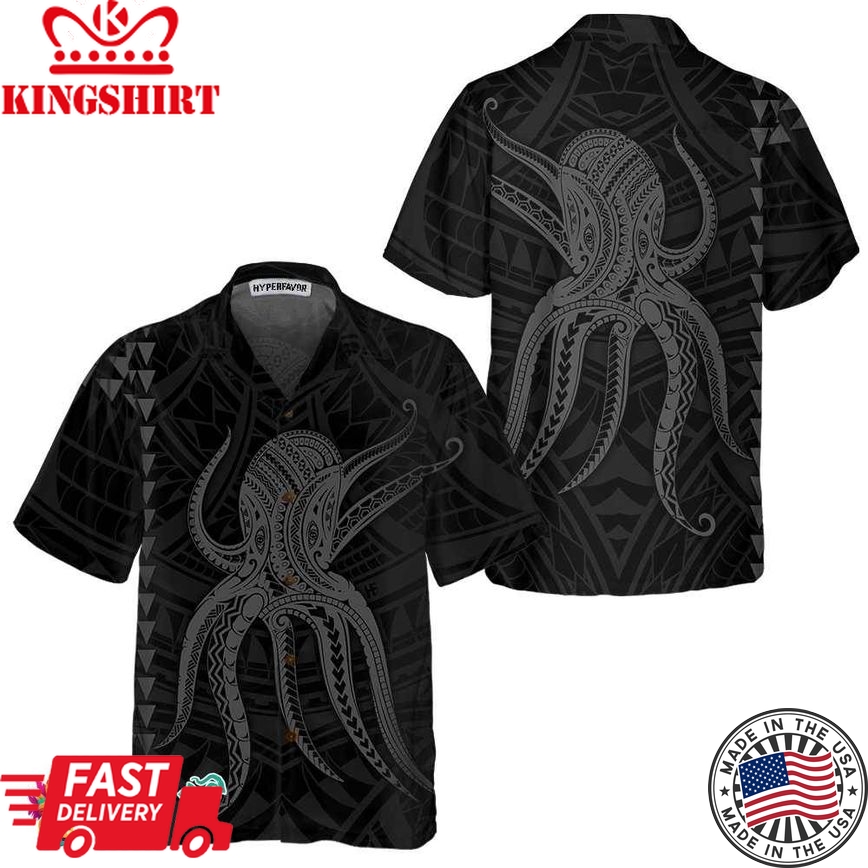 Octopus In Polynesian Style Hawaiian Shirt, Unique Octopus Shirt For Men