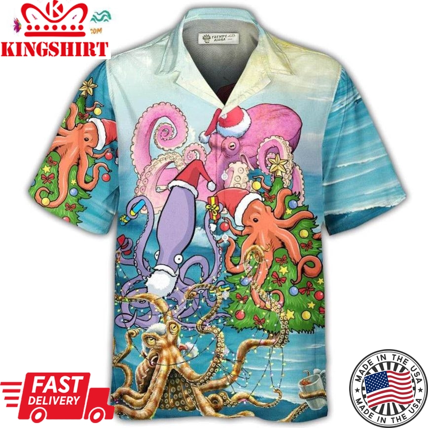 Octopus Merry Xmas Fullcolor Style Hawaiian Shirt