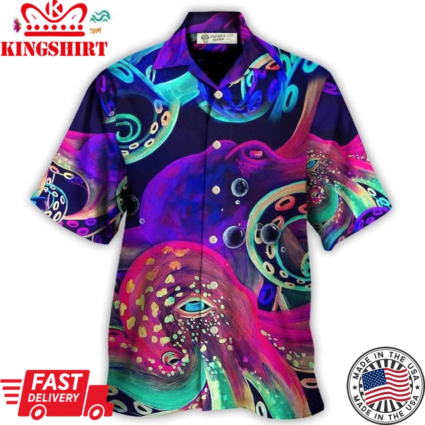 Octopus Neon Under The Sea Hawaiian Shirt