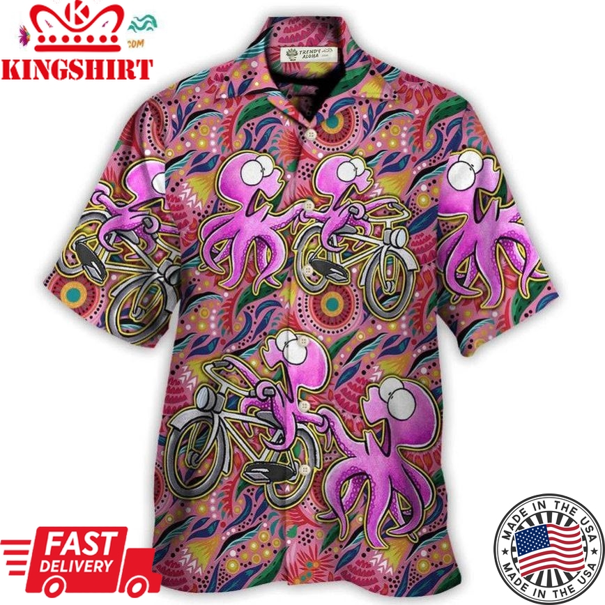 Octopus Ride Cycling Tropical Art Hawaiian Shirt