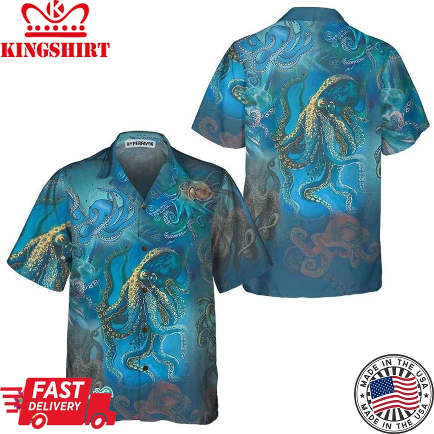 Octopus Under The Ocean Hawaiian Shirt, Short Sleeve Octopus Shirt For Men