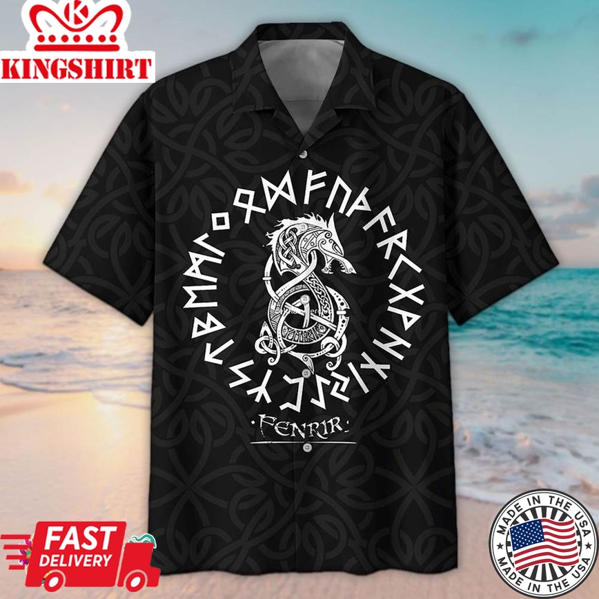 Odin Old Viking Letter Black Hawaiian Aloha Beach Shirt