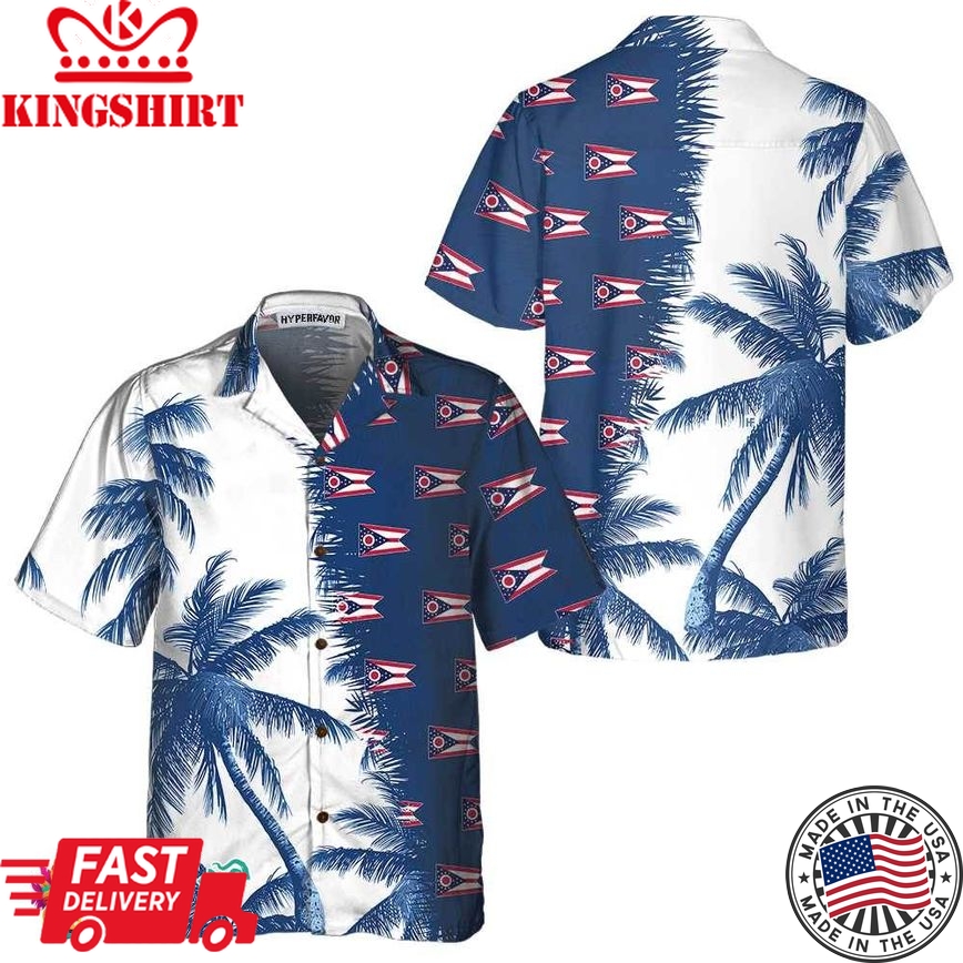 Ohio Flag And Palm Tree Ohio Hawaiian Shirt, Ohio State Shirt, Ohio Flag Gift For Men And Women