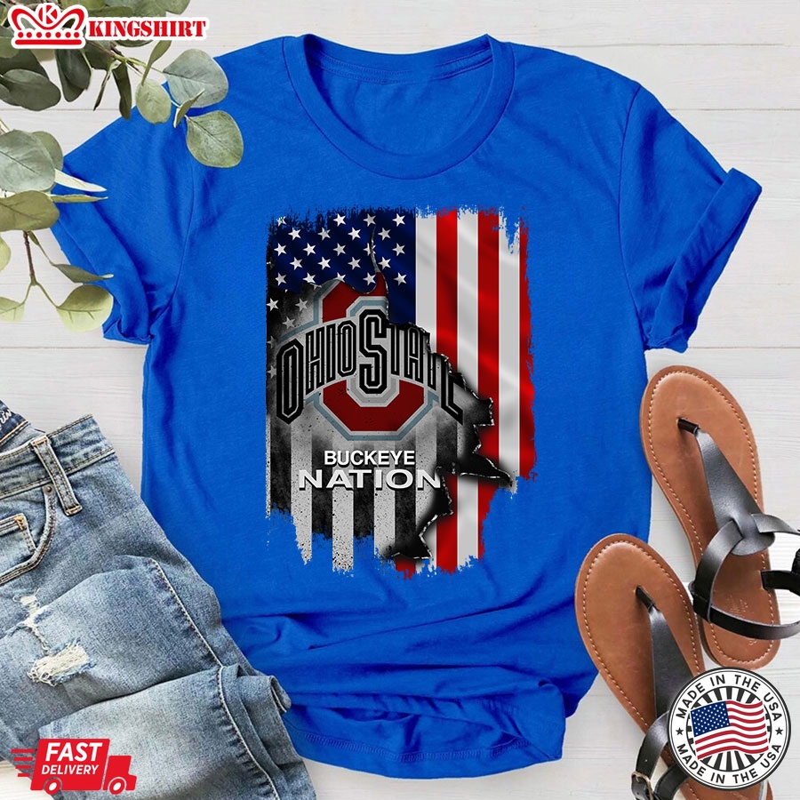 Ohio State Buckeye Nation Inside American Flag T-Shirt