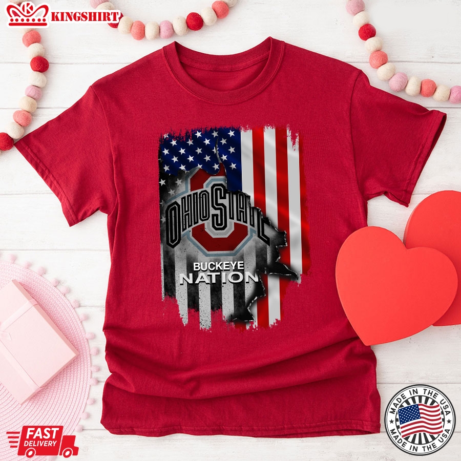 Ohio State Buckeye Nation Inside American Flag T-Shirt