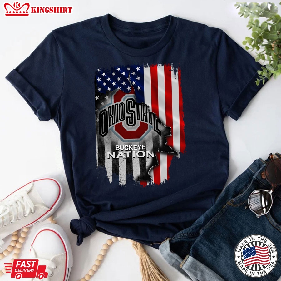 Ohio State Buckeye Nation Inside American Flag T-Shirt