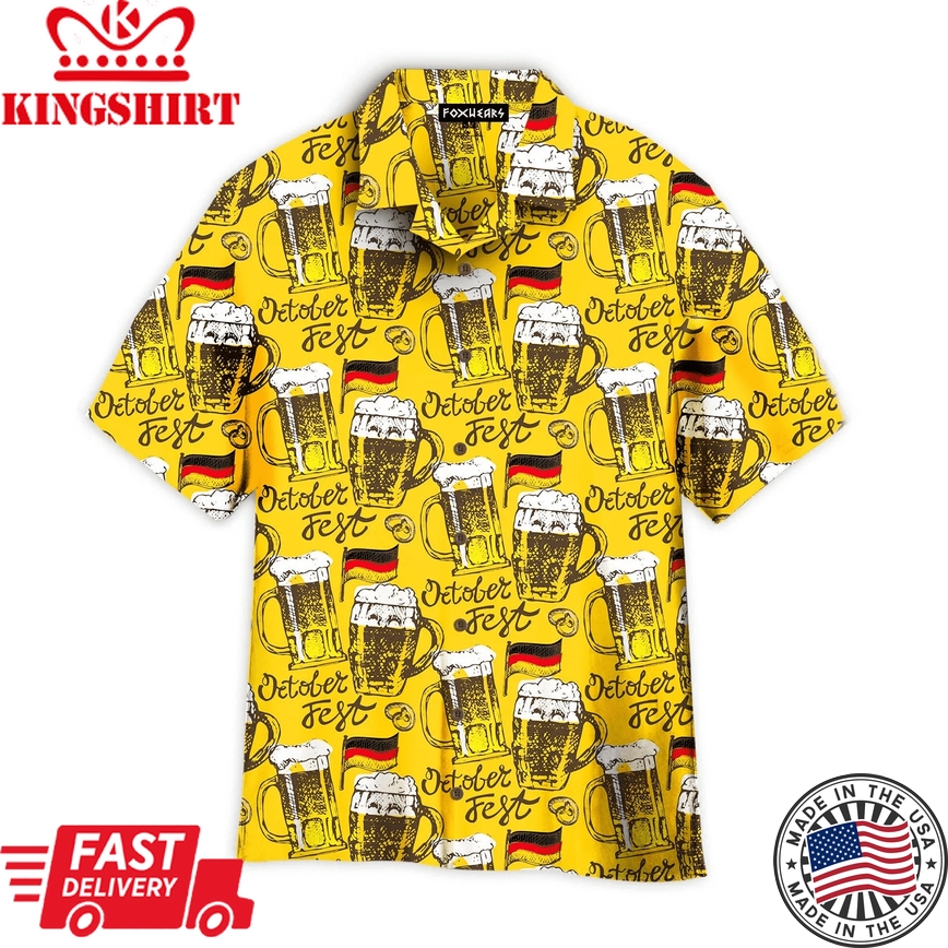 Oktoberfest Beer Somewhere Pattern Trendy Hawaiian Shirt Aloha Shirt