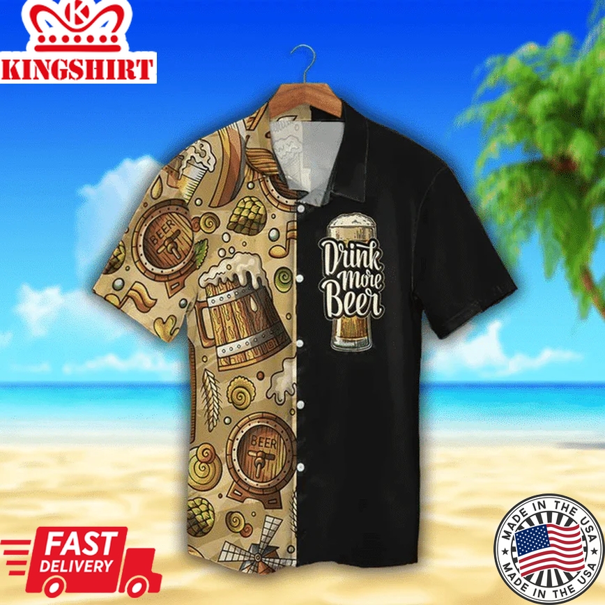 Old Beer Watercolor Design Trendy Hawaiian Shirt