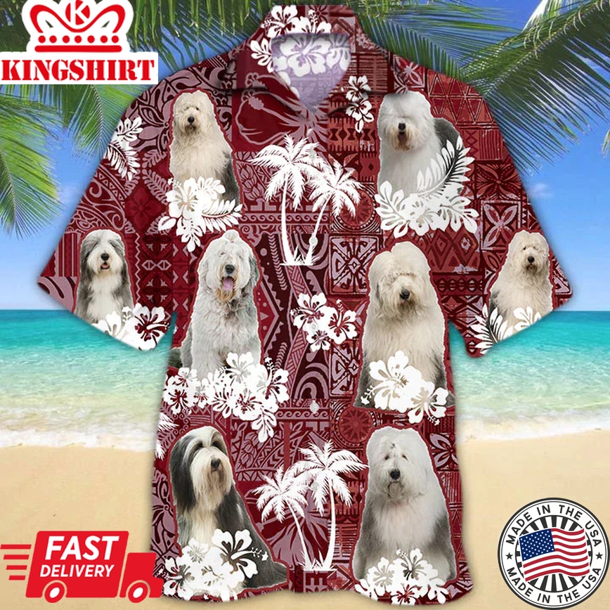 Old English Sheepdog Trendy Hawaiian Shirt, Gift For Dog Lover Shirts, Men's Trendy Hawaiian Shirt, Summer Hawaiian Aloha Shirt