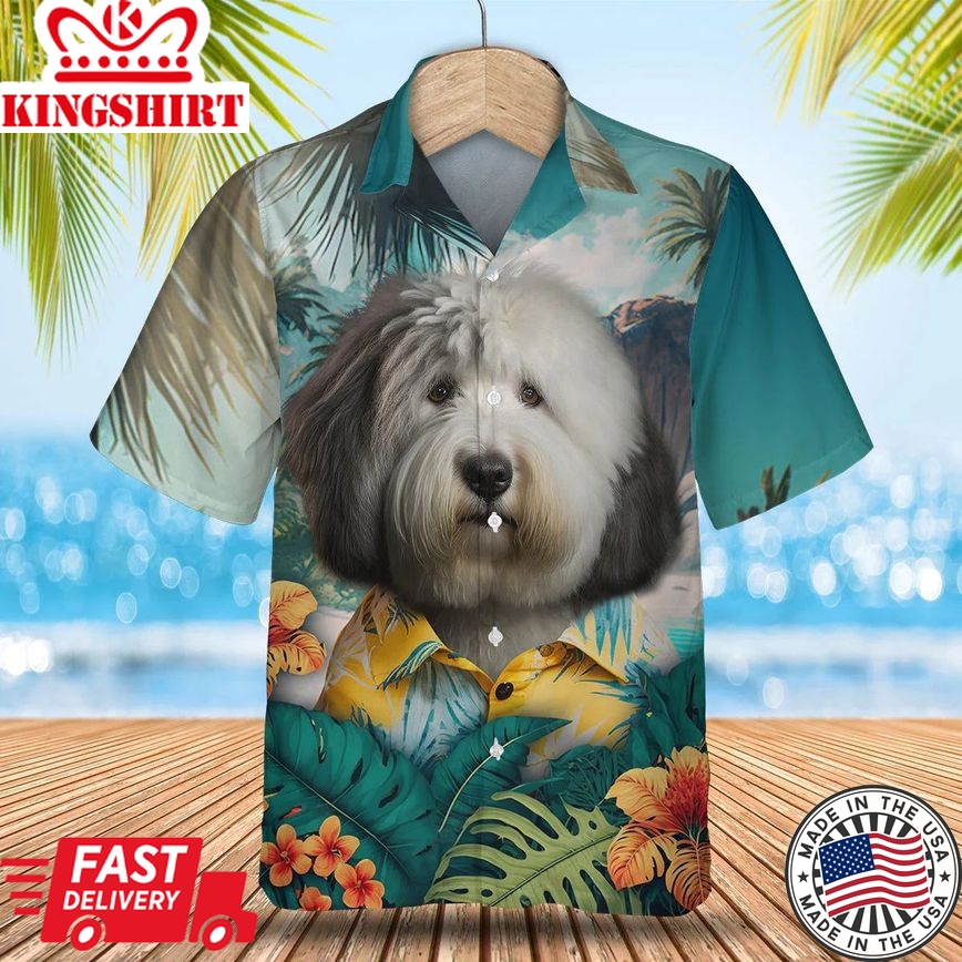 Old English Sheepdog Tropic Escape - Experience Paradise with this Vibrant Trendy Hawaiian Shirt