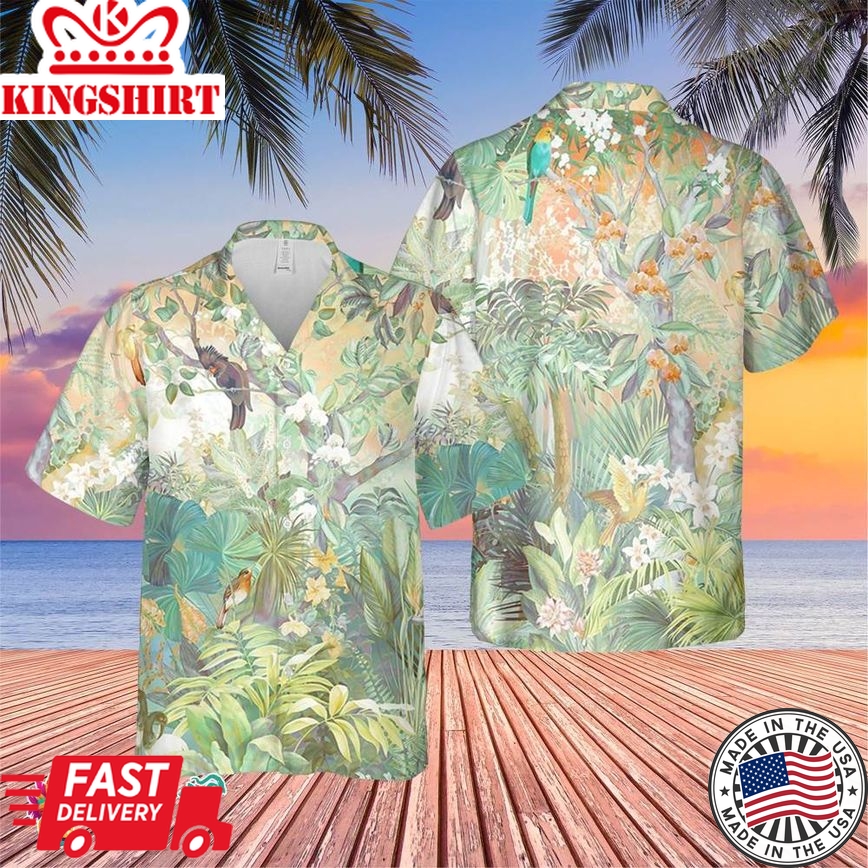 Old Floral Green Trending Hawaiian Shirt, Summer Vacation Hawaiian Shirt