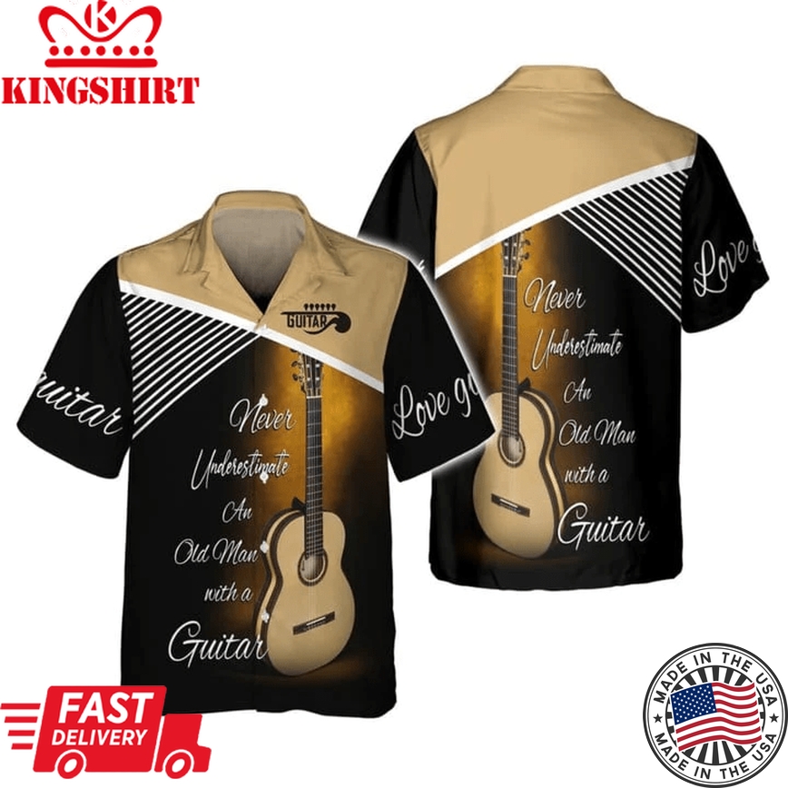 Old Man With Guitar 3D Trendy Hawaiian Shirt, Love Guitar Trendy Hawaiian Shirt, Men's Guitarist Hawaii Shirt