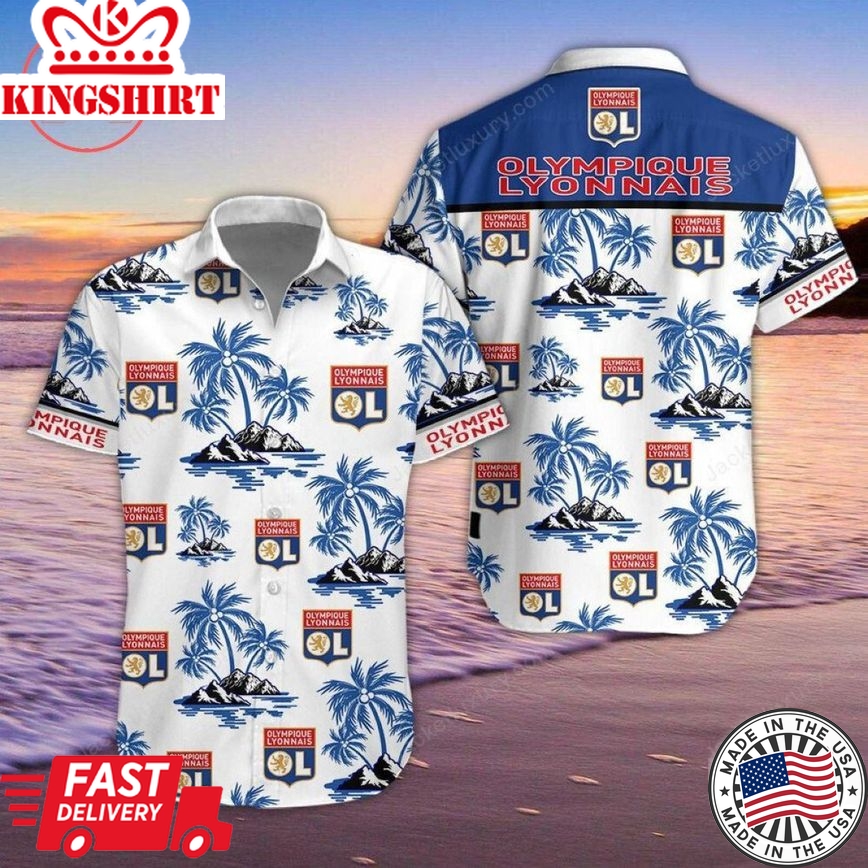 Olympique Lyon White Blue Trendy Hawaiian Shirt Aloha Shirt