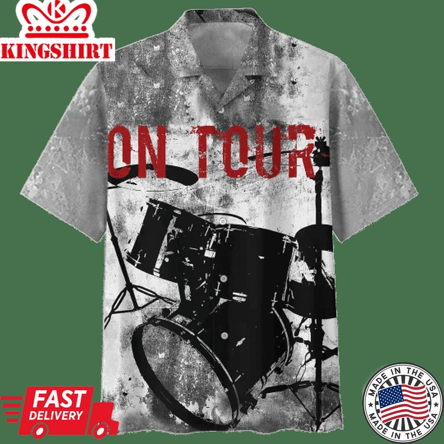 On Tour Drum Background Design Trendy Hawaiian Shirt