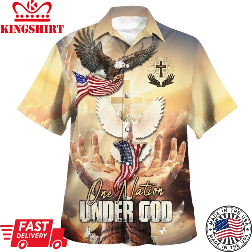 One Nation Under God American Eagle Trendy Hawaiian Shirt - Christian Trendy Hawaiian Shirt - Religious Trendy Hawaiian Shirts