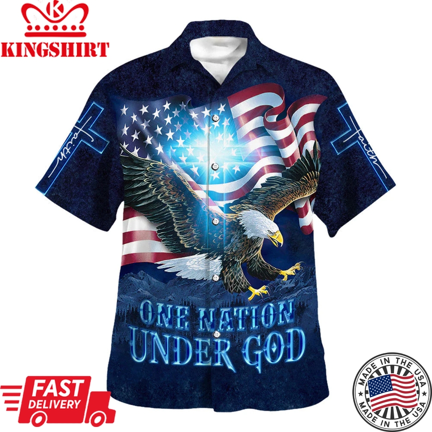 One Nation Under God Eagle Trendy Hawaiian Shirt - Christian Trendy Hawaiian Shirt - Religious Trendy Hawaiian Shirts