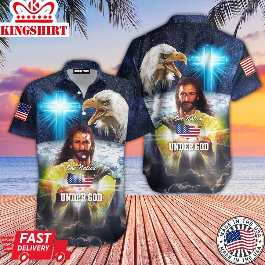 One Nation Under God Jesus And Eagle Aloha Hawaiian Shirts For Men And Women |