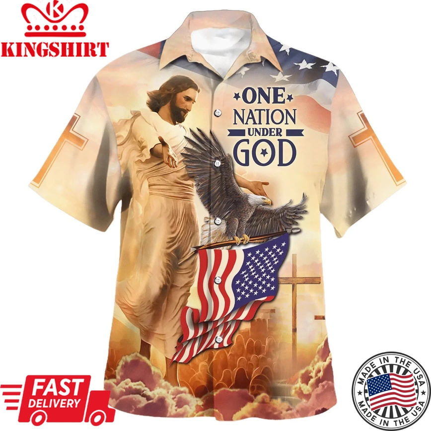 One Nation Under God Jesus Eagle Trendy Hawaiian Shirts For Men & Women - Christian Trendy Hawaiian Shirt - Hawaiian Summer Shirts