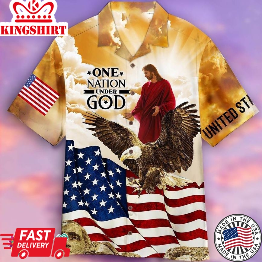 One Nation Under God Jesus Us Flag Aloha Hawaiian Aloha Beach Shirt