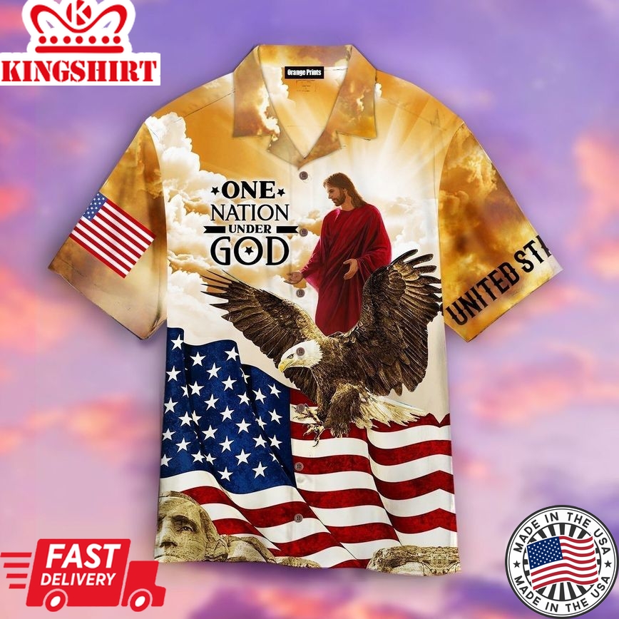 One Nation Under God Jesus Us Flag Aloha Hawaiian Shirts For Men And Women |