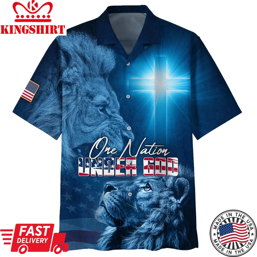 One Nation Under God Lion Trendy Hawaiian Shirts - Christian Trendy Hawaiian Shirt - Trendy Hawaiian Shirts For Men